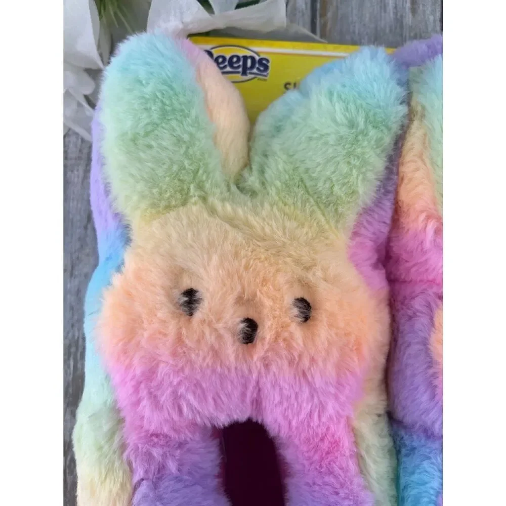 Little Girls Peeps Pastel Rainbow Bunny Slippers & Headband Set Size 13/1